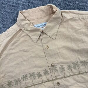 Quiksilver Silver Edition Hawaiian Shirt Large Beige Palm Tree Short Sleeve Mens